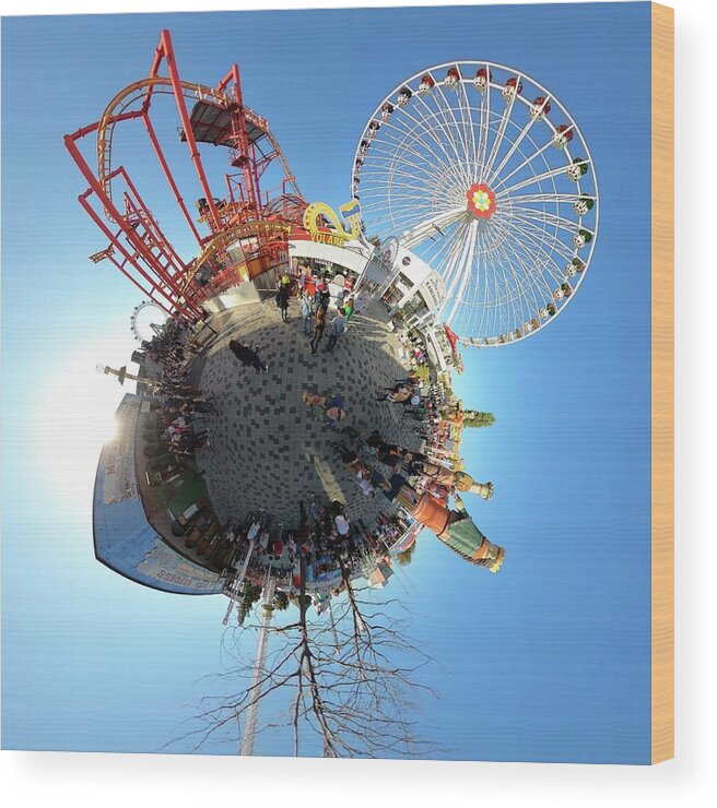 Vienna Wood Print featuring the photograph Prater Amusement Park Tiny Planet - Vienna - Austria by Bruce Friedman
