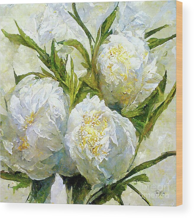 White Peony Wood Print featuring the painting Pretty White Peonies by Tina LeCour