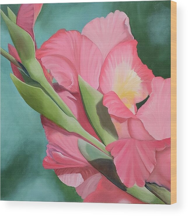 Pink Gladiolious Wood Print featuring the painting Properly Pink Gladiolus by Connie Rish