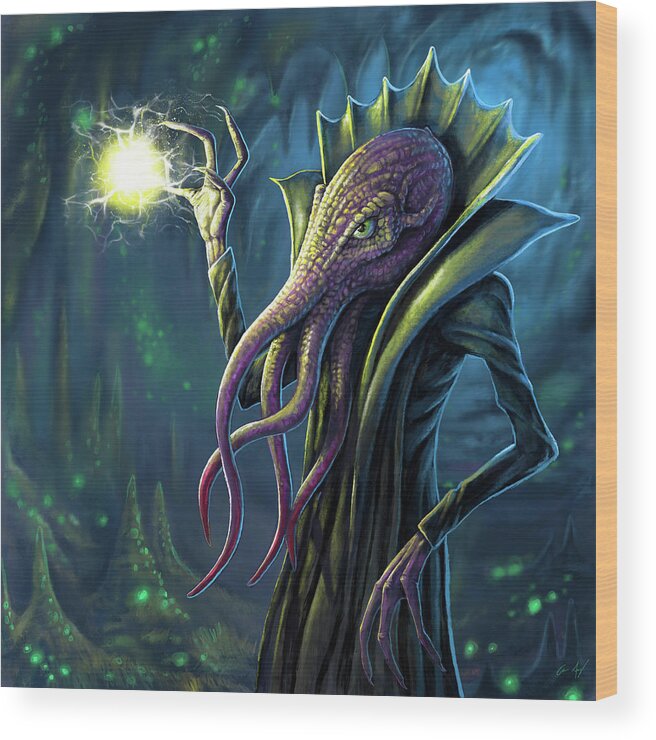 Mind Flayer Wood Print featuring the digital art Psionic by Aaron Spong