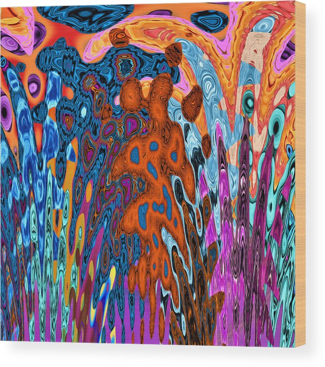 Abstract Wood Print featuring the digital art Psychedelic - Volcano Eruption by Ronald Mills