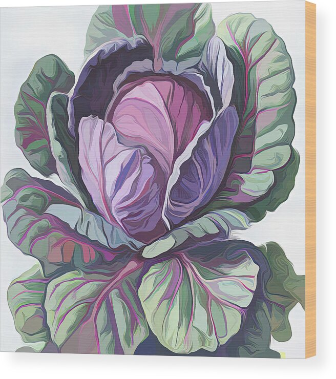 Purple Cabbage Wood Print featuring the digital art Purple Cabbage painting by Cathy Anderson