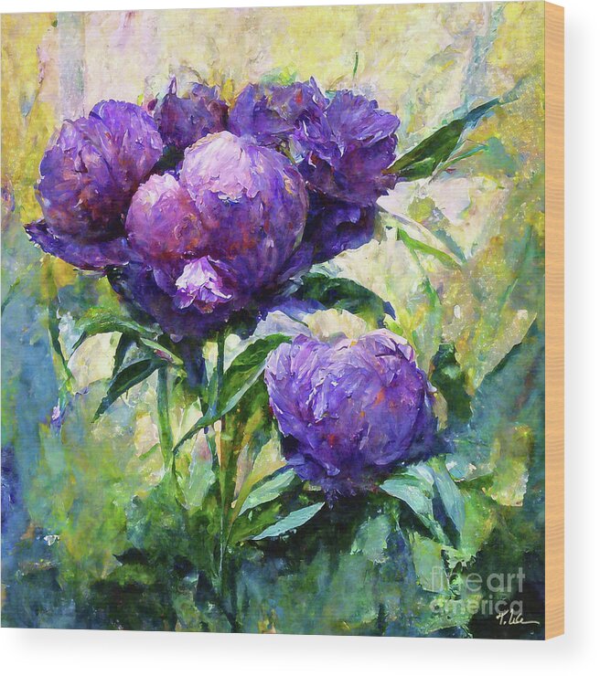 Purple Peony Wood Print featuring the painting Purple Passion Peonies 2 by Tina LeCour