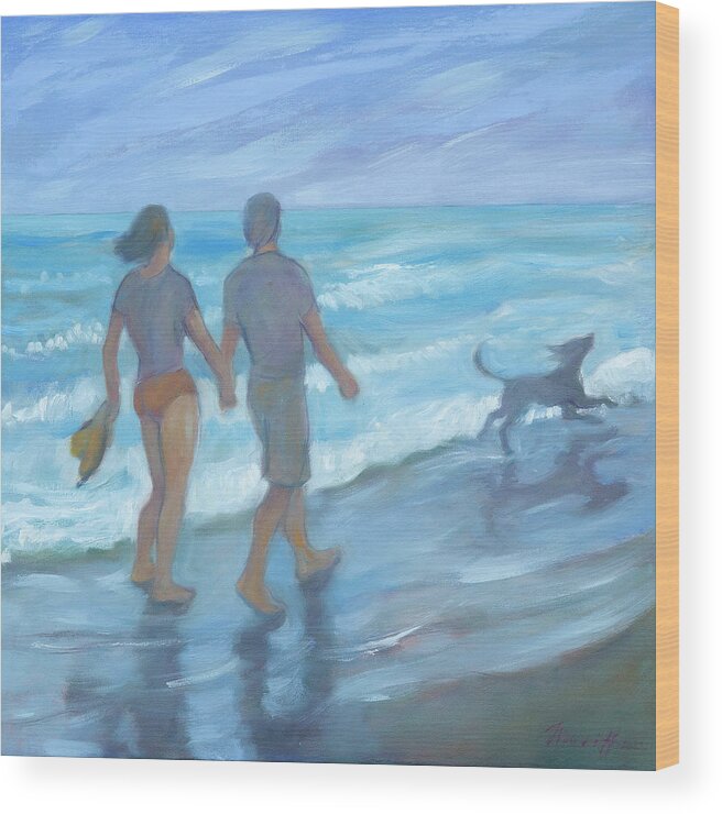 Beach Wood Print featuring the painting Pursuing Happiness by Laura Lee Cundiff