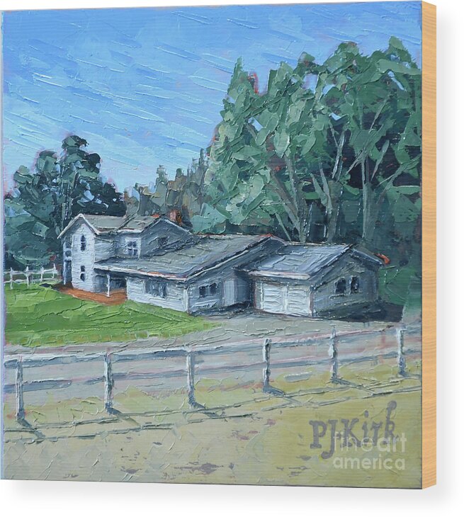 Ben Lomond Wood Print featuring the painting Quail Hollow Ranch House by PJ Kirk