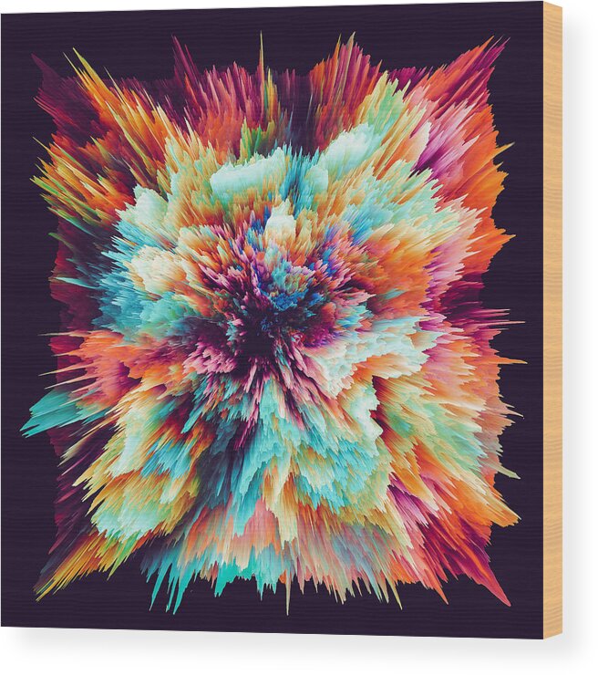 Hinduism Wood Print featuring the photograph Radial Colored Powder Explosion Speed Motion Abstract on Black Background by Oxygen