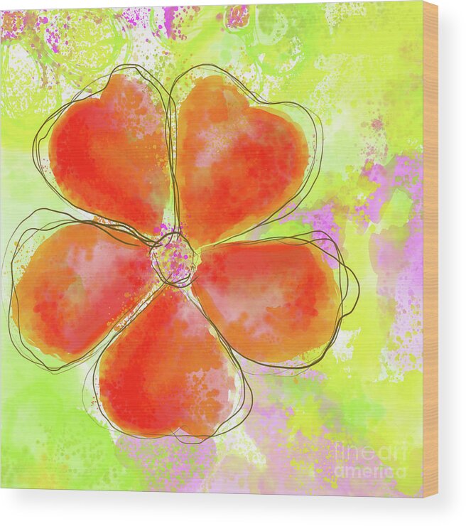 Red Abstract Flower Watercolor Painting Wood Print featuring the digital art Red Abstract Flower Watercolor Painting by Patricia Awapara