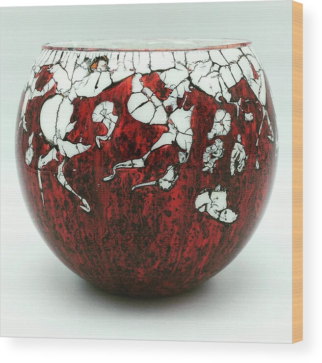 Red Wood Print featuring the mixed media Red and White Glass Bowl by Christopher Schranck