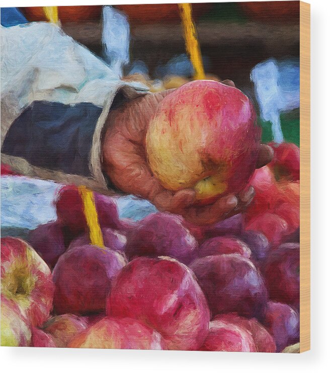 Red Apples Wood Print featuring the mixed media Red apples at Byward Market, Ottawa by Tatiana Travelways