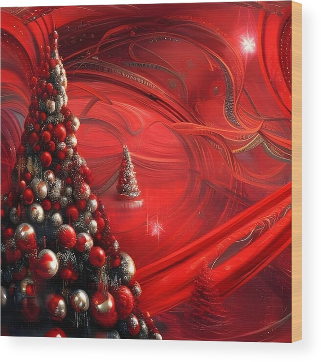 Digital Red Christmas Tree Wood Print featuring the digital art Red Christmas by Beverly Read