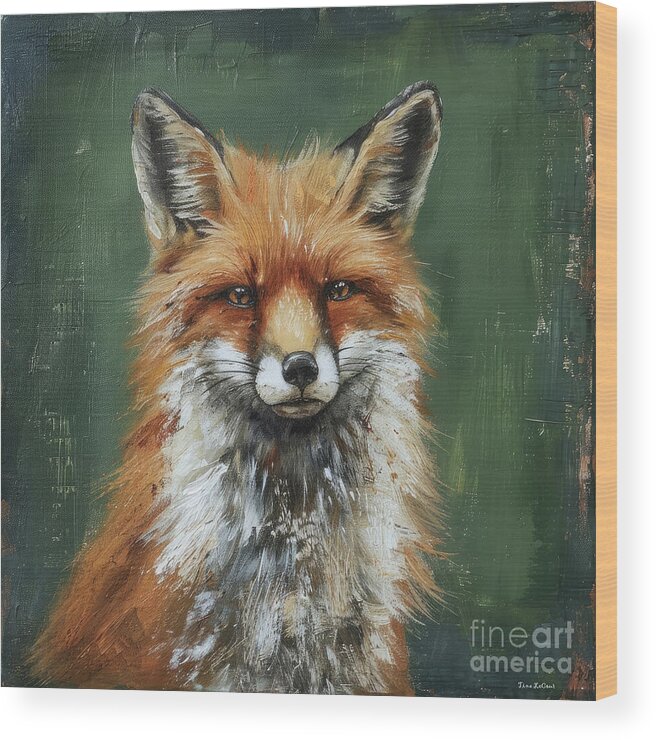 Fox Wood Print featuring the painting Red Fox Portrait by Tina LeCour
