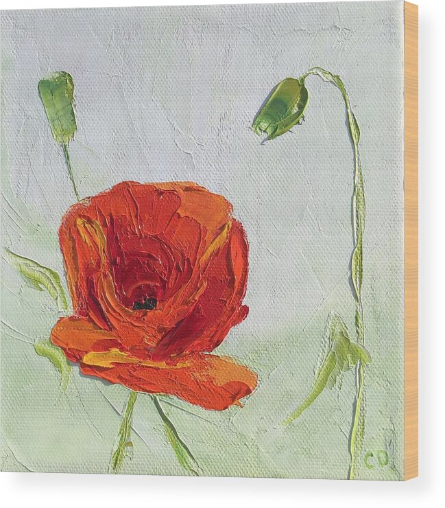 Flower Wood Print featuring the painting Red Poppy #4 by Celeste Drewien