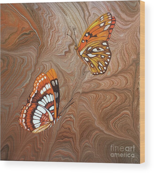 California Butterflies Wood Print featuring the painting Red Sandstone and CA Butterflies by Lucy Arnold