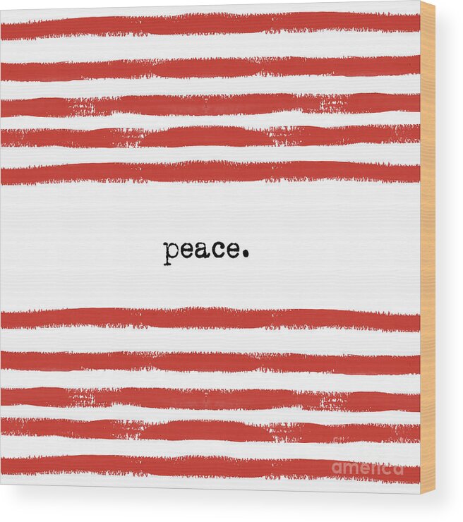 Christmas Wood Print featuring the digital art red stripes Peace by Sylvia Cook