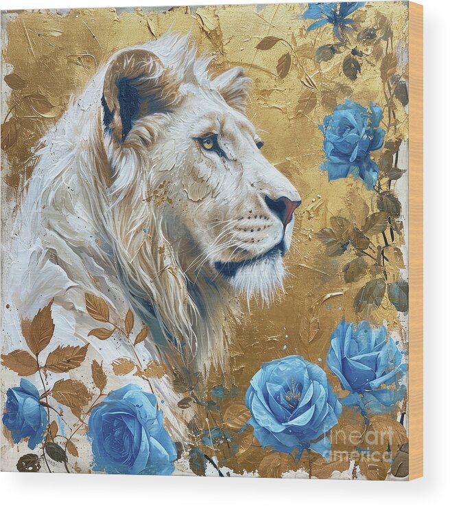 Lion Wood Print featuring the painting Regal White Lion by Tina LeCour
