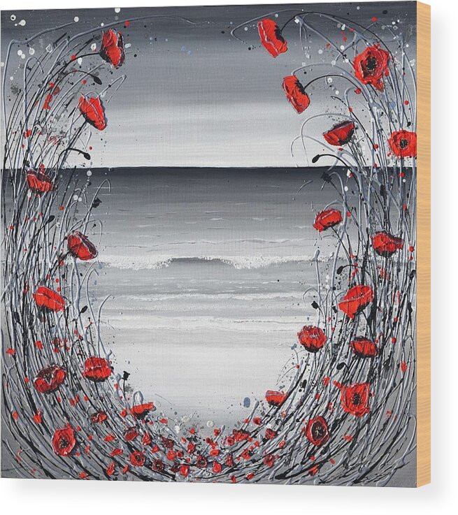 Red Poppies Wood Print featuring the painting Relax on the Beach by Amanda Dagg