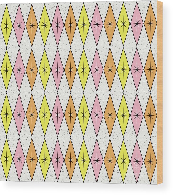 Mid Century Fabric Wood Print featuring the digital art Retro Diamond Star Fabric 2 by Donna Mibus
