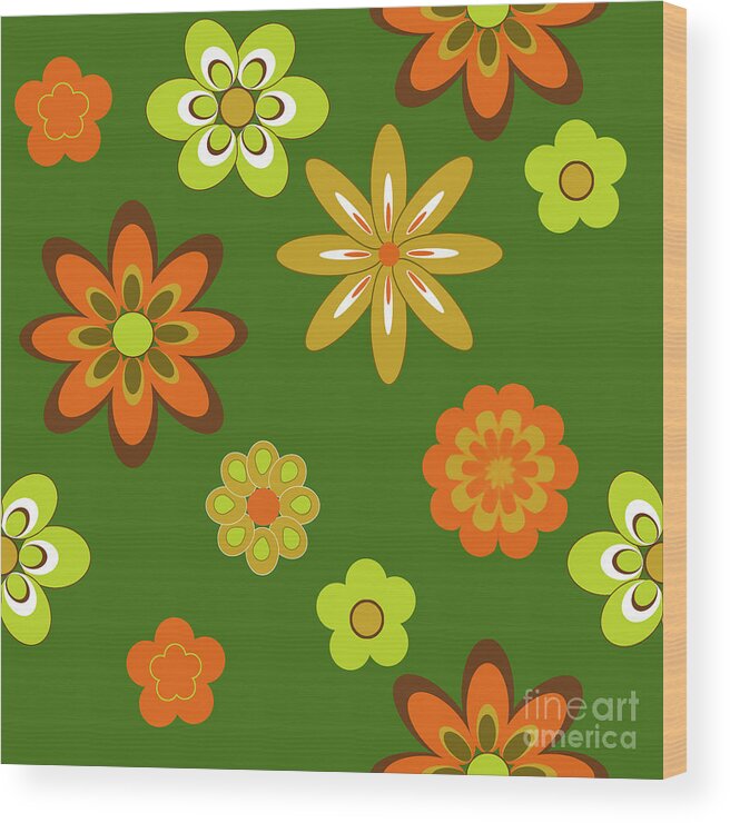 Floral Wood Print featuring the digital art Retro Floral by Linda Lees