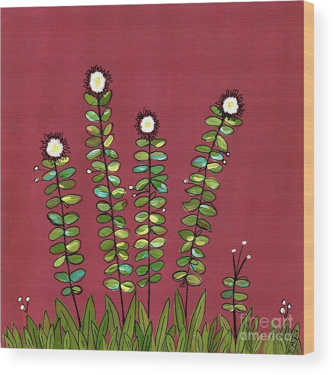 Retro Flowers Wood Print featuring the painting Retro Flower Garden by Donna Mibus