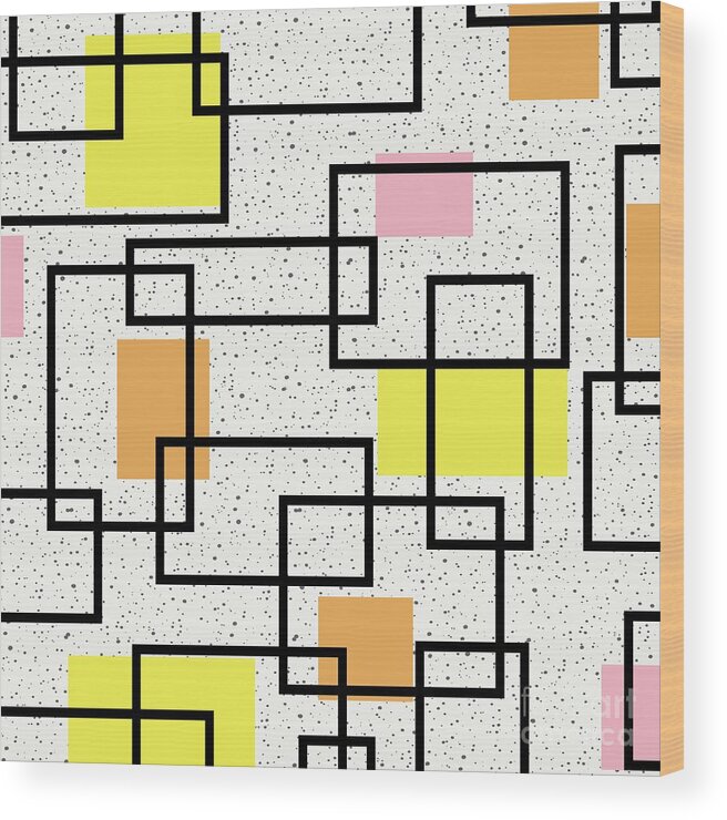 Mid Century Modern Wood Print featuring the digital art Retro Rectangles Fabric 2 by Donna Mibus