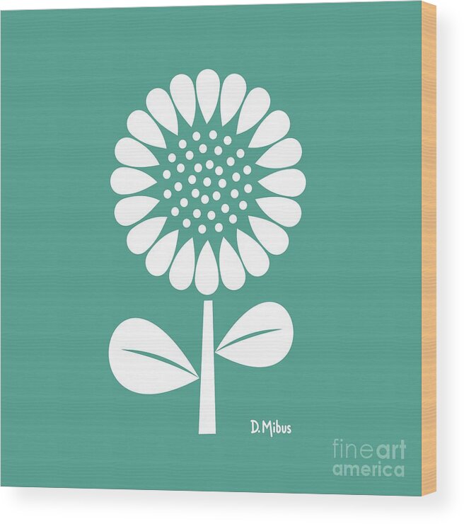 Mid Century Flower Wood Print featuring the digital art Retro Single Flower Teal by Donna Mibus