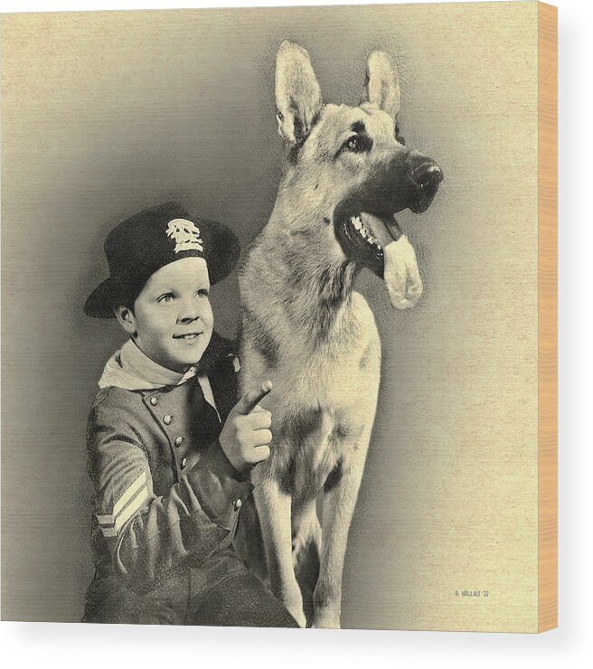 2d Wood Print featuring the digital art Rin Tin Tin - Drawing FX by Brian Wallace