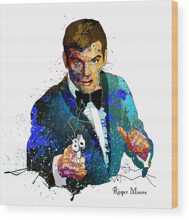 Acrylics Wood Print featuring the painting Roger Moore by Miki De Goodaboom