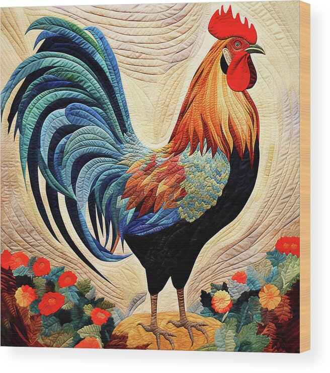 Rooster Wood Print featuring the digital art Rooster - King of the Barnyard by Peggy Collins