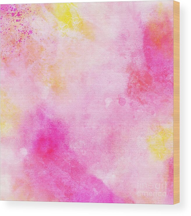Watercolor Wood Print featuring the digital art Rooti - Artistic Colorful Abstract Yellow Pink Watercolor Painting Digital Art by Sambel Pedes