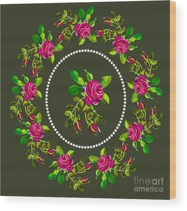 Rose Wood Print featuring the digital art Rose Wreath by Delynn Addams
