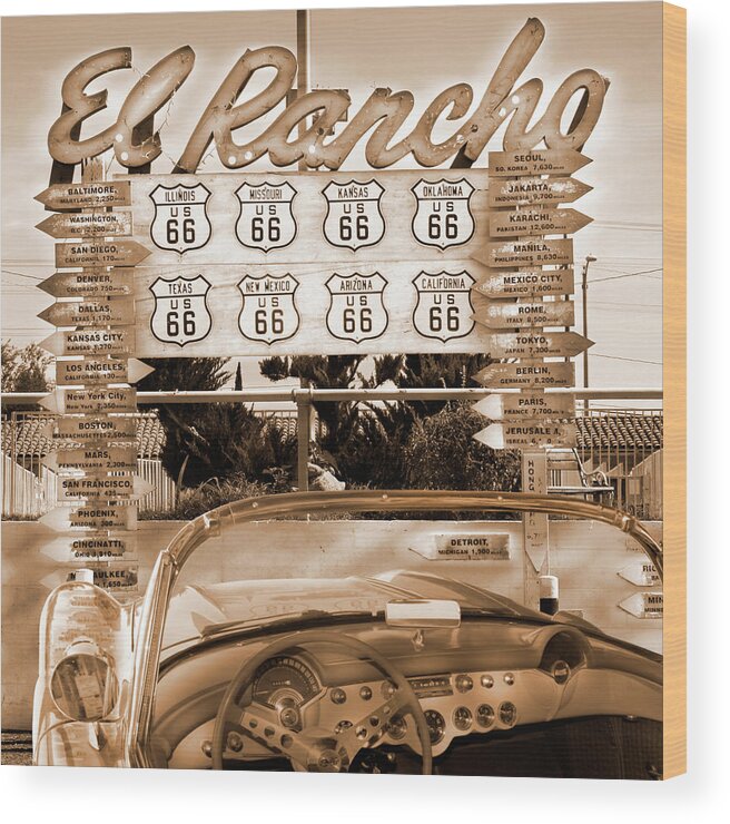 Classic Signs Wood Print featuring the photograph Route 66 El Rancho Sign by Mike McGlothlen