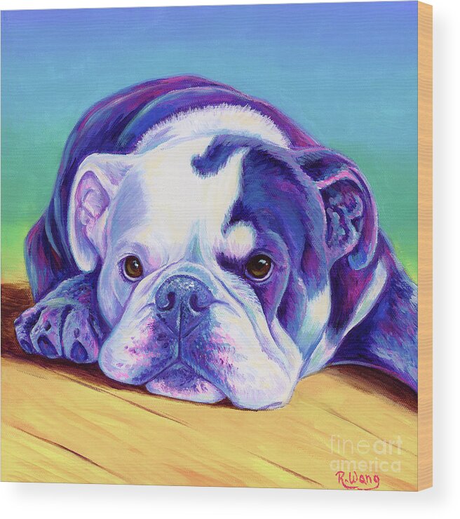 Bulldog Wood Print featuring the painting Ruby the Bulldog by Rebecca Wang