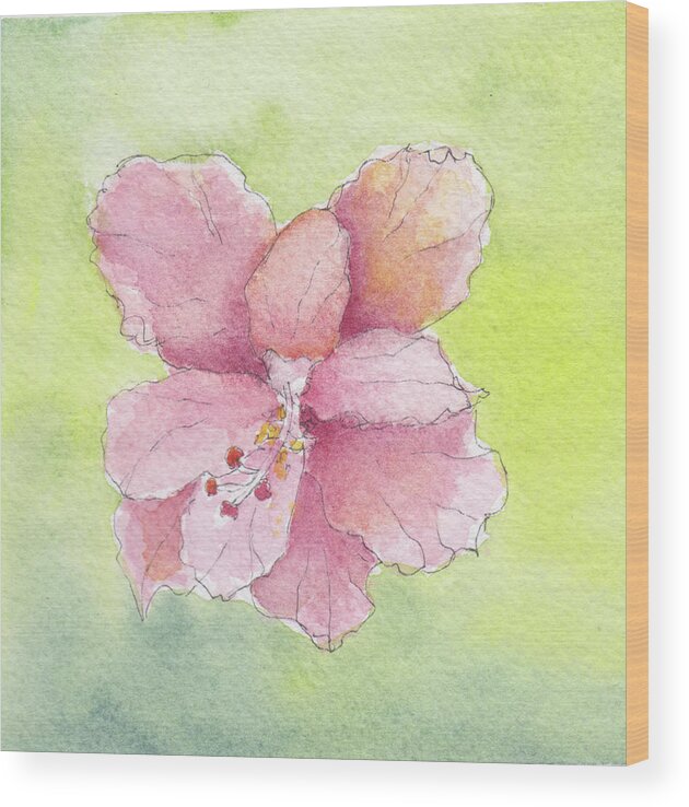 Hibiscus Wood Print featuring the painting Ruffled Hibiscus #2 by Anne Katzeff