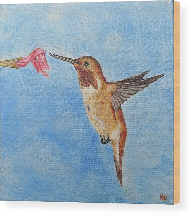 Fine Art Wood Print featuring the painting Rufous Hovering by Kevin Daly