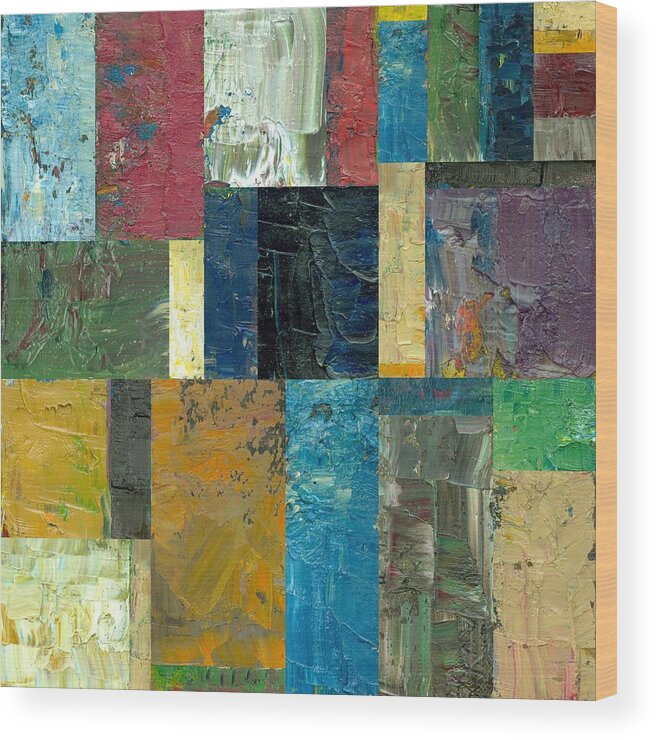 Abstract Wood Print featuring the painting Rustic Abstract with Blue by Michelle Calkins
