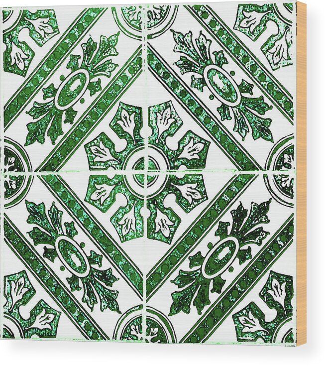 Green Tiles Wood Print featuring the digital art Rustic Green Tiles Mosaic Design Decorative Art by Irina Sztukowski