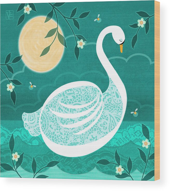 The Letter S Wood Print featuring the digital art S is for Swan by Valerie Drake Lesiak