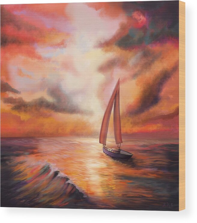 Sailing Wood Print featuring the digital art Sailing into Paradise by Rachel Emmett