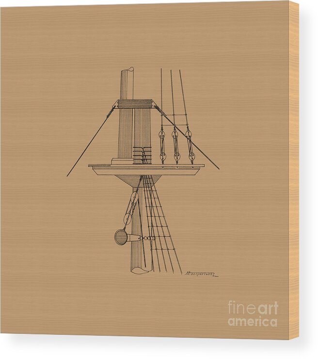 Sailing Vessels Wood Print featuring the drawing Sailing ship lookout - crow's nest by Panagiotis Mastrantonis
