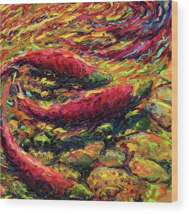 Iris Scott Wood Print featuring the painting Saturday Salmon by Iris Scott