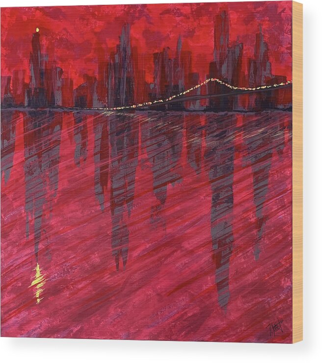 Abstract Wood Print featuring the painting Scarlet by Tes Scholtz
