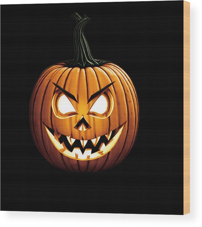 Cool Wood Print featuring the digital art Scary Jack-O-Lantern Halloween by Flippin Sweet Gear