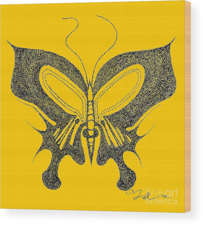 Abstract Wood Print featuring the drawing Scent Of the Butterfly by Fei A