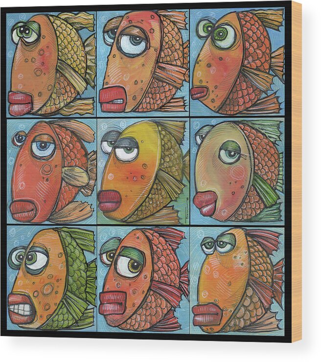 Fish Wood Print featuring the painting School of Nine Fish by Tim Nyberg