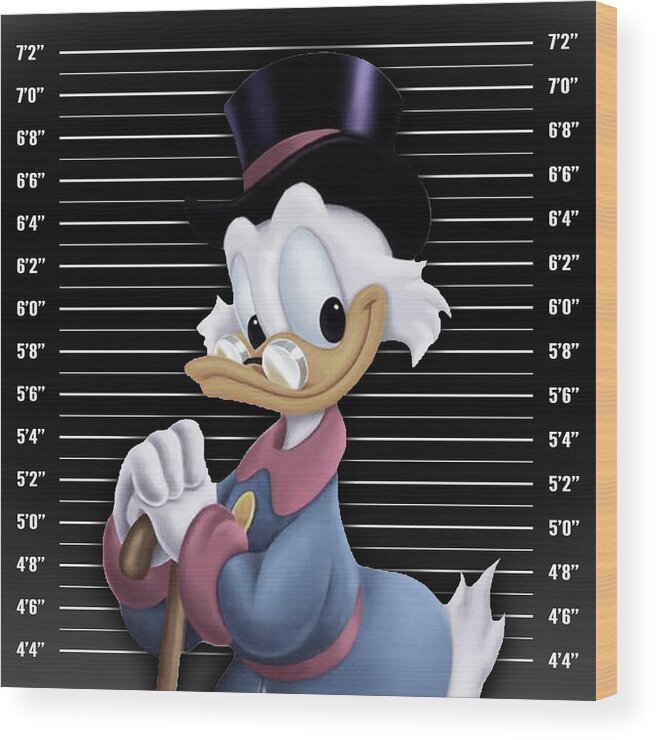 Arrest Wood Print featuring the painting Scrooge McDuck Mug Shot Mugshot by Tony Rubino