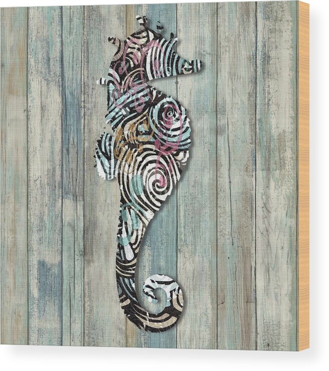 Seahorse Wood Print featuring the painting Seahorse by Karen Smith