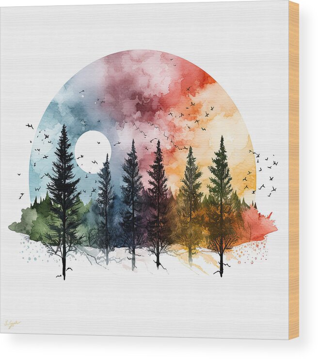 Four Seasons Wood Print featuring the painting Seasons Change by Lourry Legarde