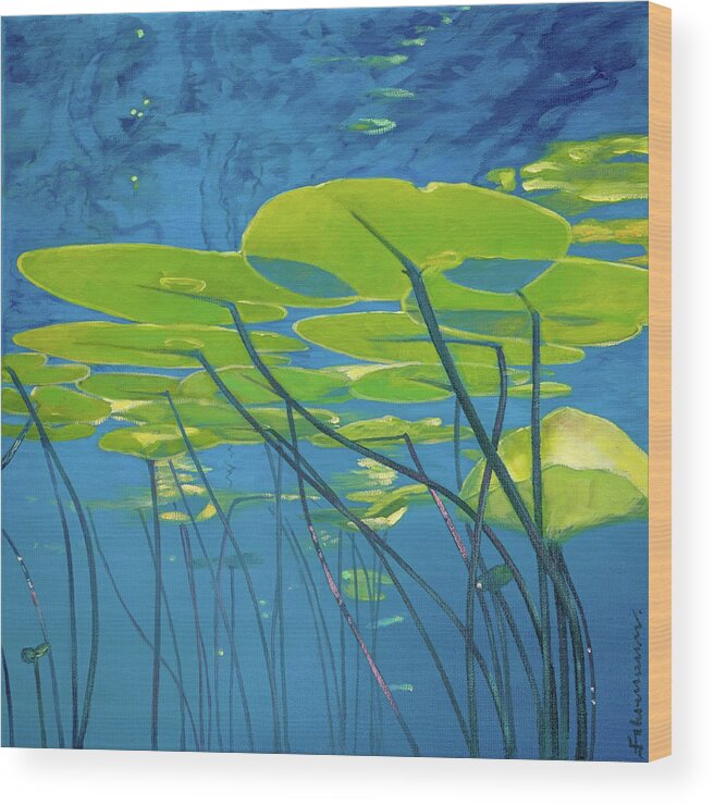 Water Lilies Wood Print featuring the painting Seerosen, Wasser by Uwe Fehrmann