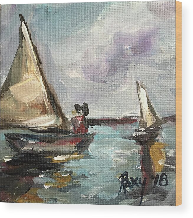 Sailboat Painting Wood Print featuring the painting Serenity Sail by Roxy Rich