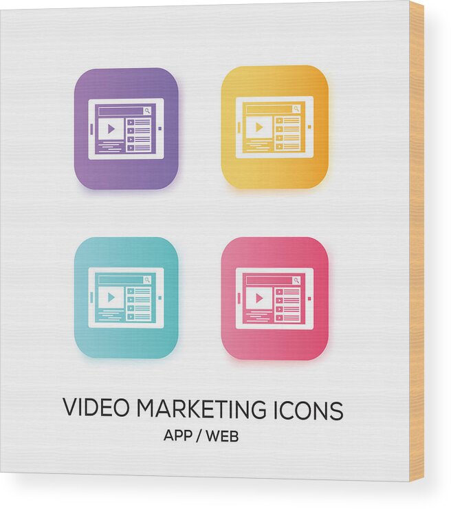 Internet Wood Print featuring the drawing Set of Video Marketing App Icon by Cnythzl